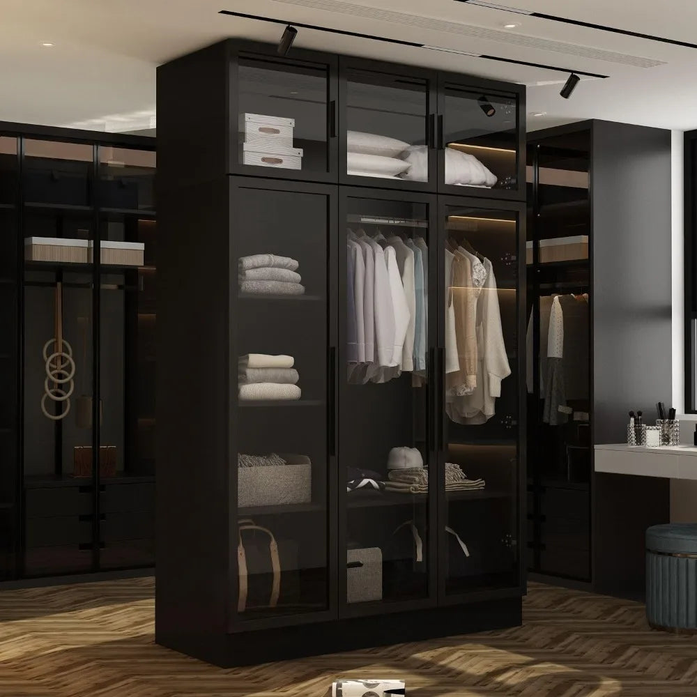 ,Armoire Wardrobe Closet with glass doors and Hanging Rods