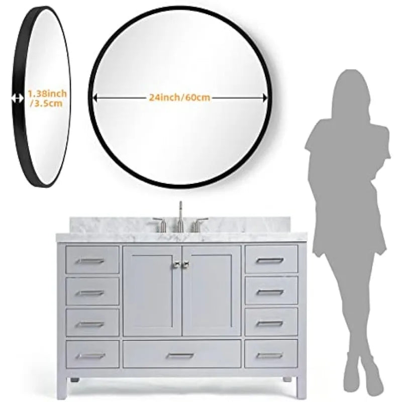 Wall Mounted Circle Mirror with Metal Frame, Suitable for Bathroom, Vanity, Entryway, Living Room, Wall Decor