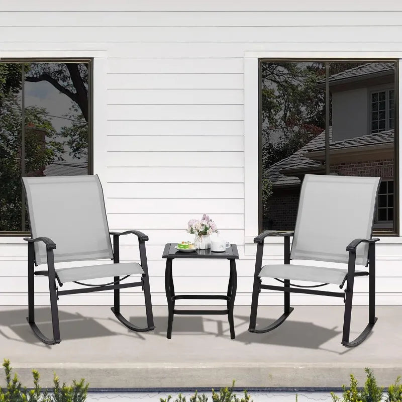 Rocker Chairs and Glass Coffee Table Set of 3