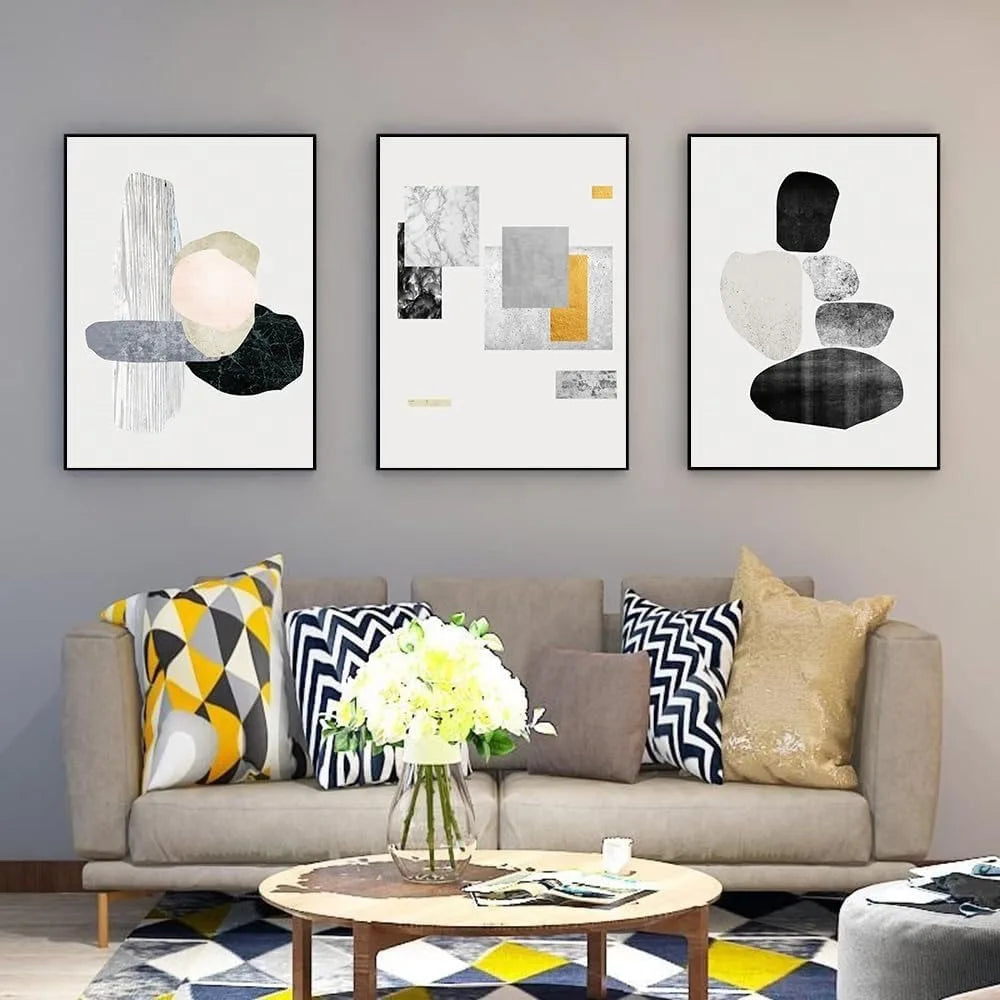 Framed Black and White Abstract Wall Art Modern Canvas