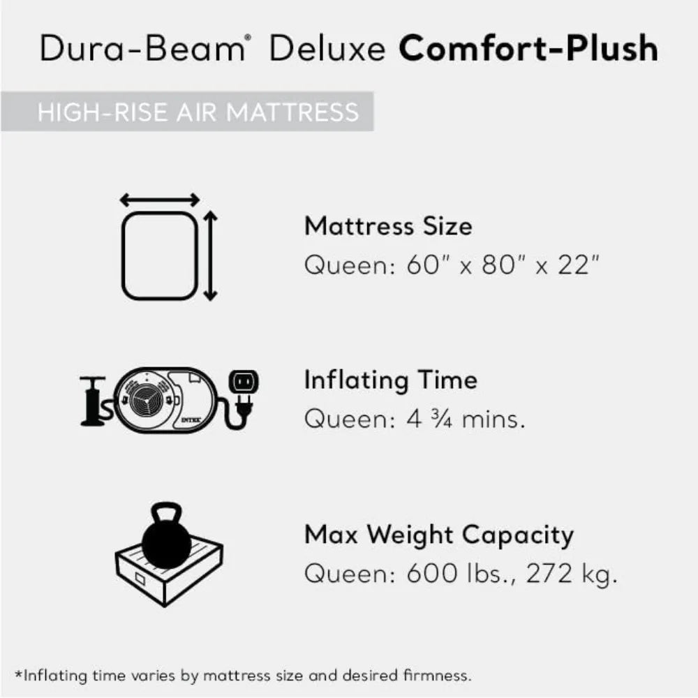 Queen Air Mattress with Built-in Electric Pump, 22 Inches High, Dual-Layer Top, Velvety Sleeping Surface, Carry Bag Included