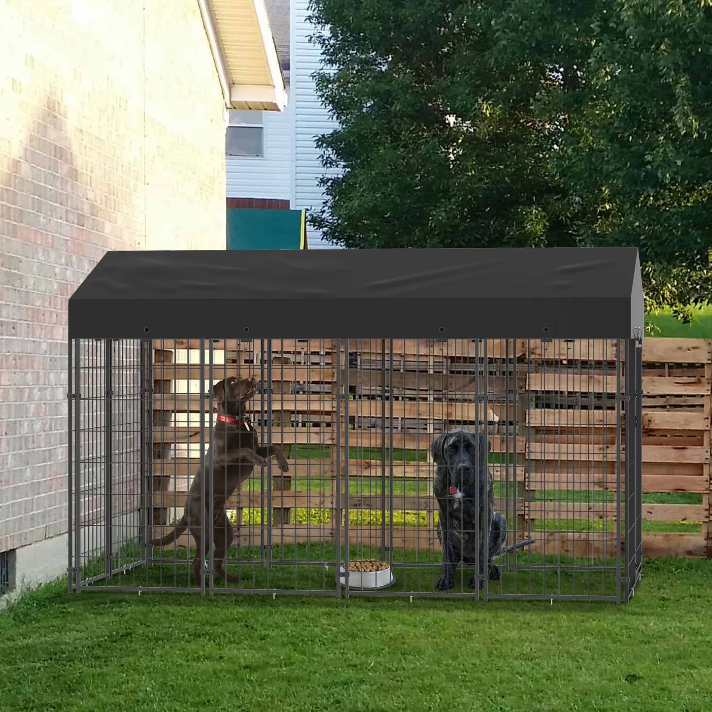 Large Dog Kennels and Runs Crates for Yard with Stakes Waterproof Cover Canopy