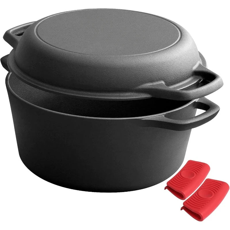 2025 2-in-1 Pre-Seasoned Cast Iron Dutch Oven Pot with lid