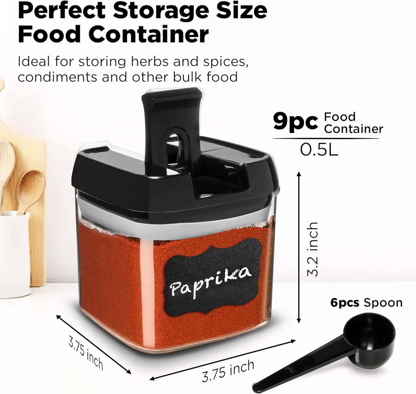 9 Pc Airtight Kitchen Cabinet & Pantry Organization Canister Set for Spices