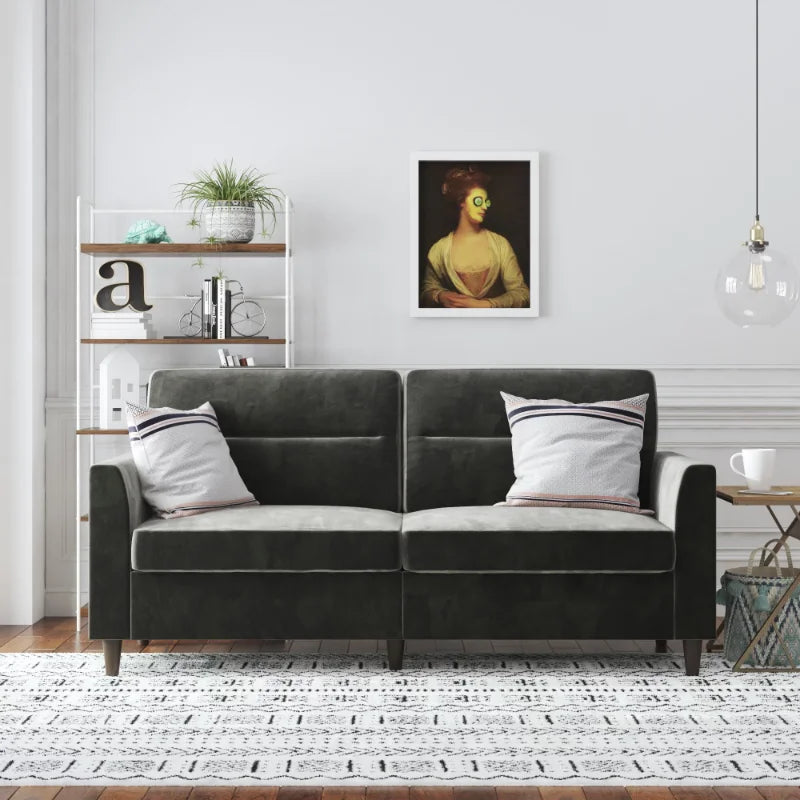 Pocket Coil Cushions, Gray Velvet living room furniture