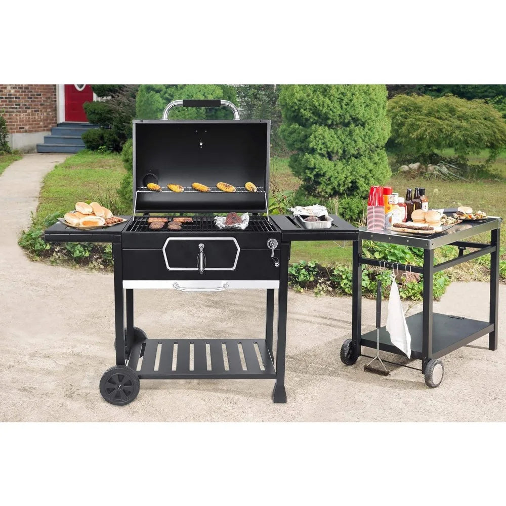 BBQ Grill of 30-Inch, Barbecue Grill with Collapsible Side Tables, Outdoor BBQ Grill