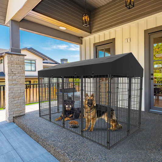 Large Dog Kennels and Runs Crates for Yard with Stakes Waterproof Cover Canopy