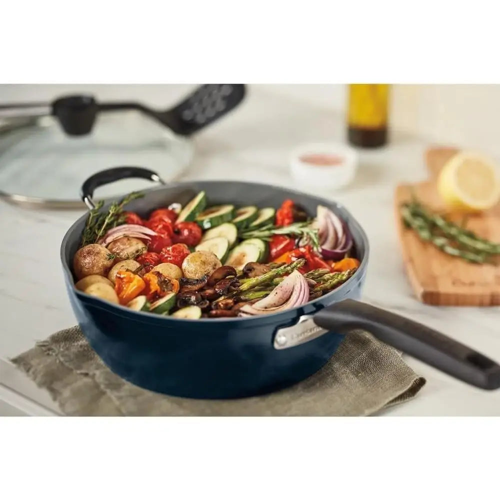 Multi-Purpose Pan Set 4-Pc Nonstick Cookware Steamer Slotted Turner Advanced Release System EasyGrip Handles Cooking Utensil