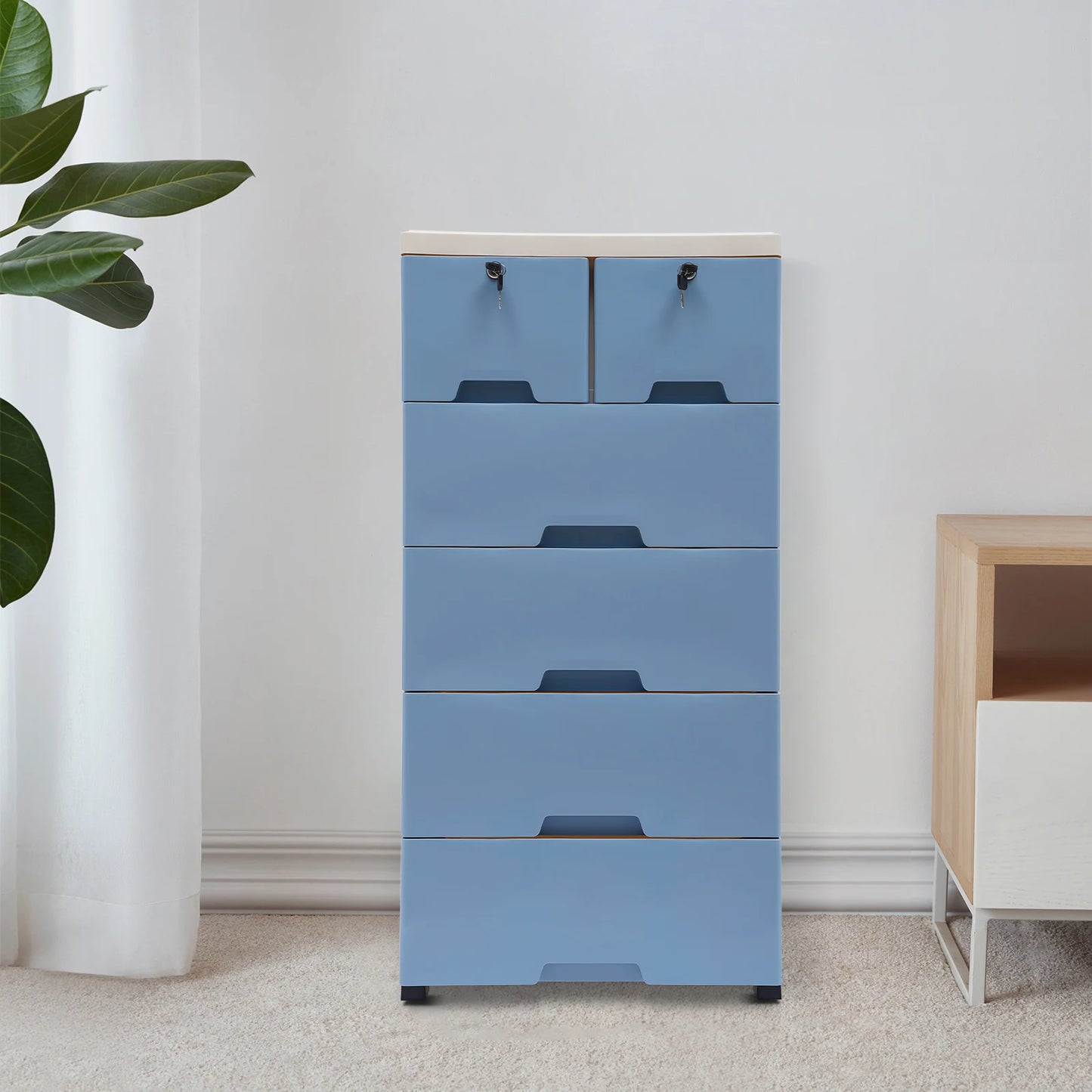 Blue 6-Drawer Storage Cabinet Tower Organizer