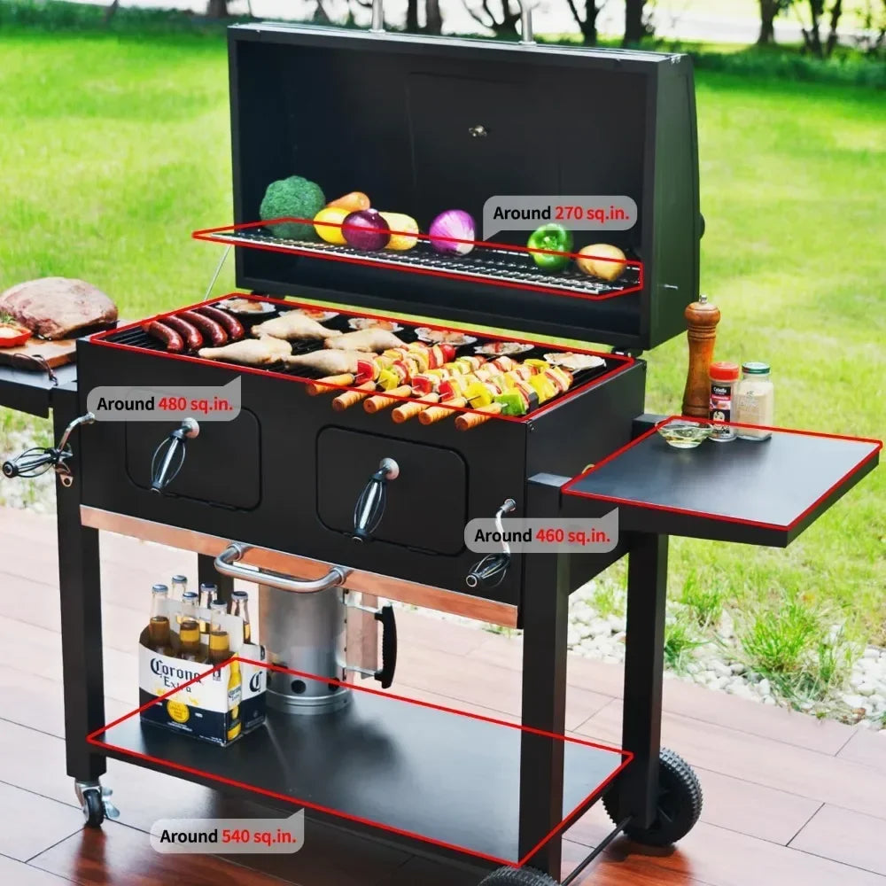 BBQ Grill Charcoal Grill, Large Cooking Area with Two Individual& Adjustable Charcoal Tray