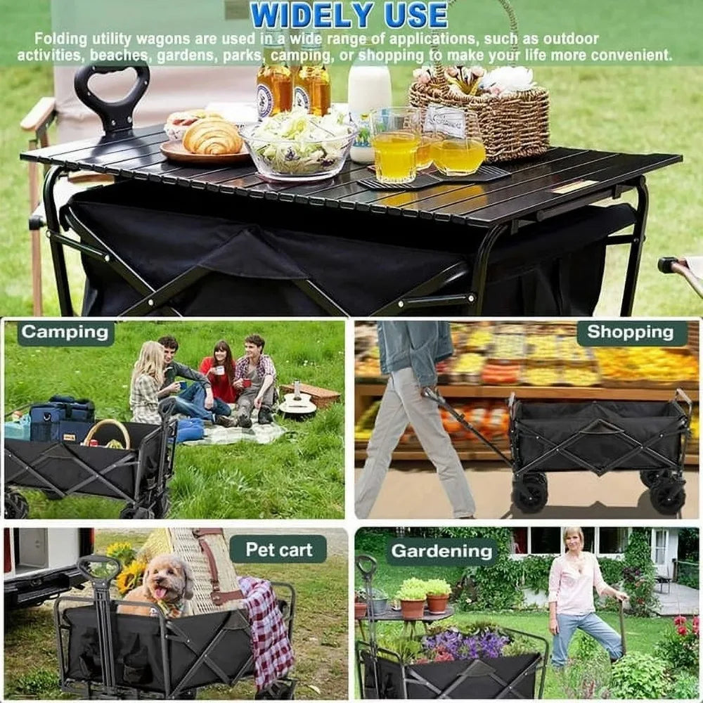 Heavy Duty Wagon Foldable with Aluminum Table Plate and Extra Pocket / Storage Bag