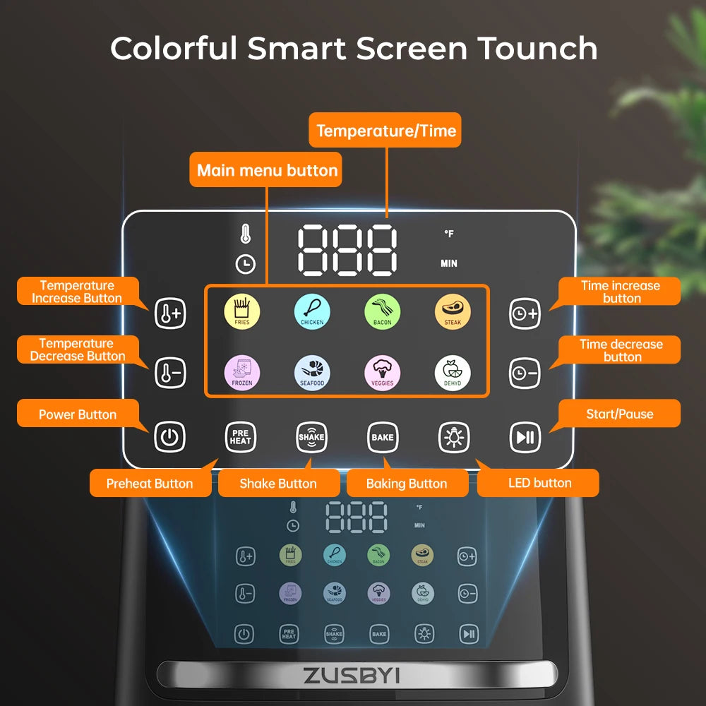 Air Fryer Oven with Visible Window, Digital Colorful Screen, 12 in 1 Customizable Functions, up to 400°F