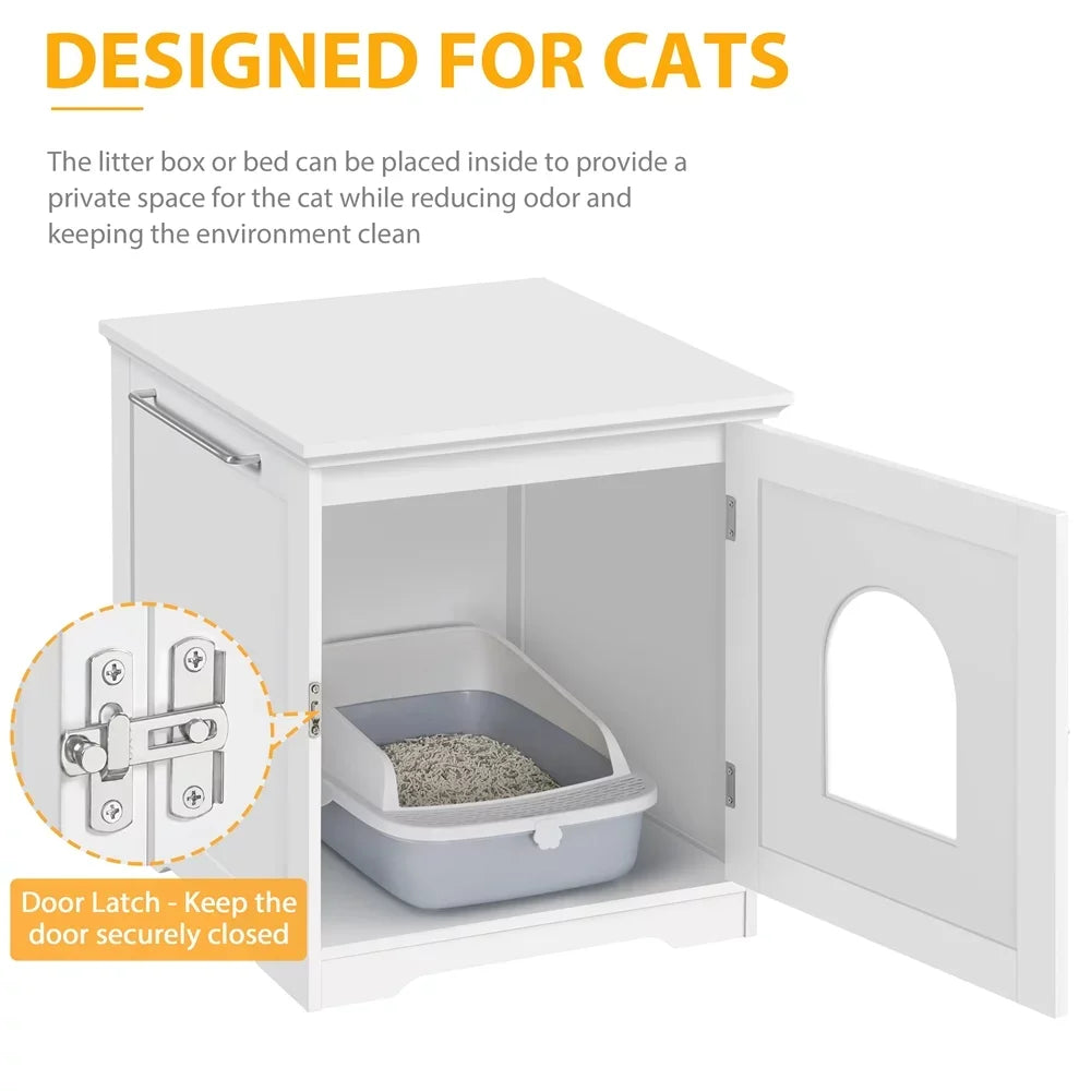 Enclosed Cat Litter Box Furniture, White