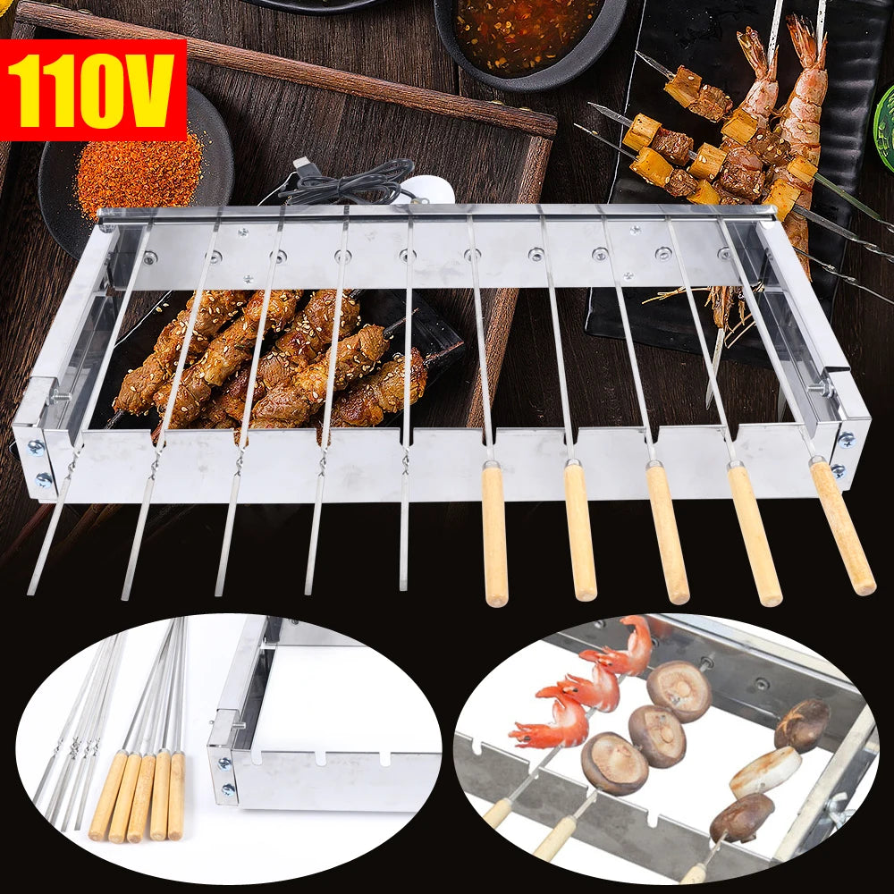 Stainless Steel Electric Rotisserie Grill Rack with Skewers