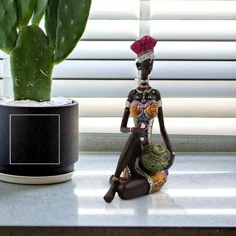 African Tribal Lady Statue for Bedroom Living Room Tabletop