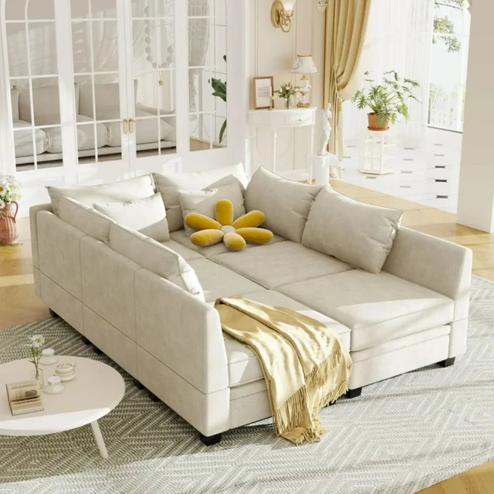 Large U/L Shaped Sectional Sofa with Storage Seat and Removable Cushions