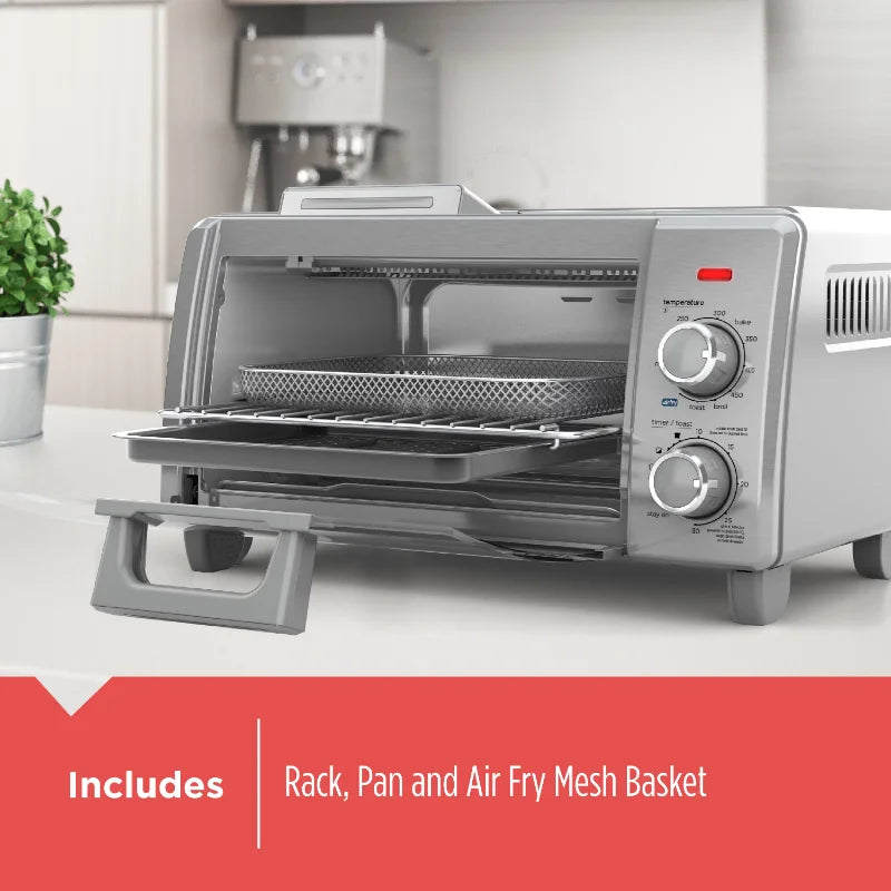 Air Fry 4-Slice Toaster Oven, Silver & Black