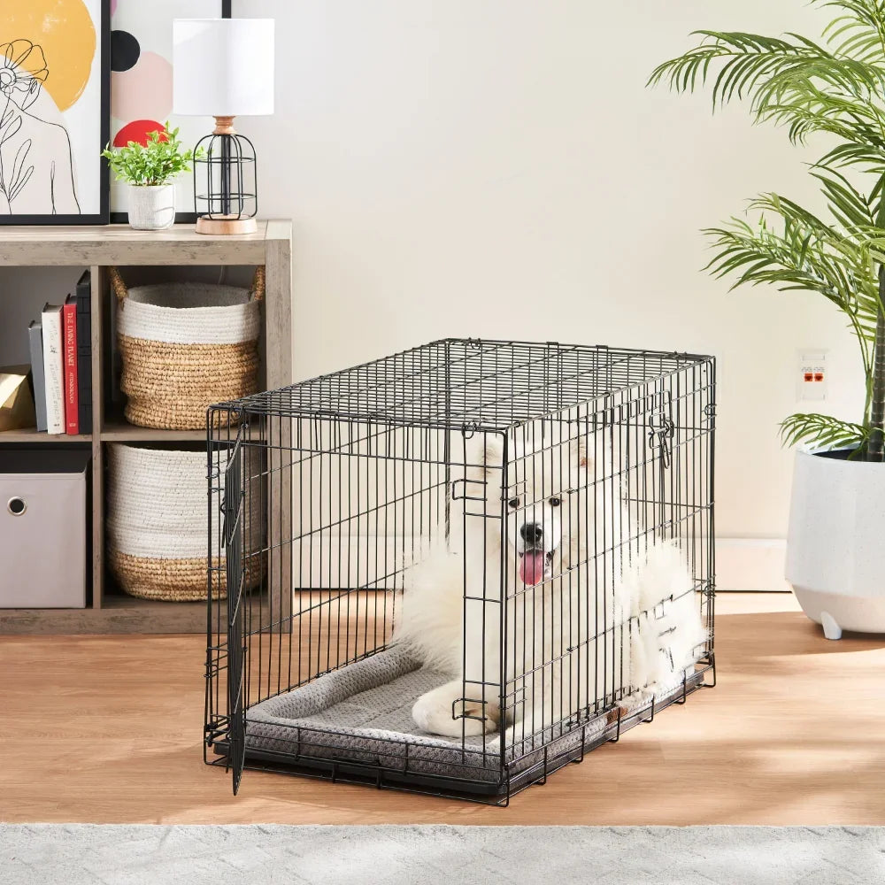 Double-Door Folding Metal Wire Dog Crate with Divider, Large, 36"