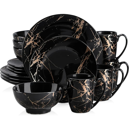 Porcelain Dinnerware Sets 16 Piece Glaze Ceramic, Dinner Set with Mugs, Dishwasher Microwave Safe