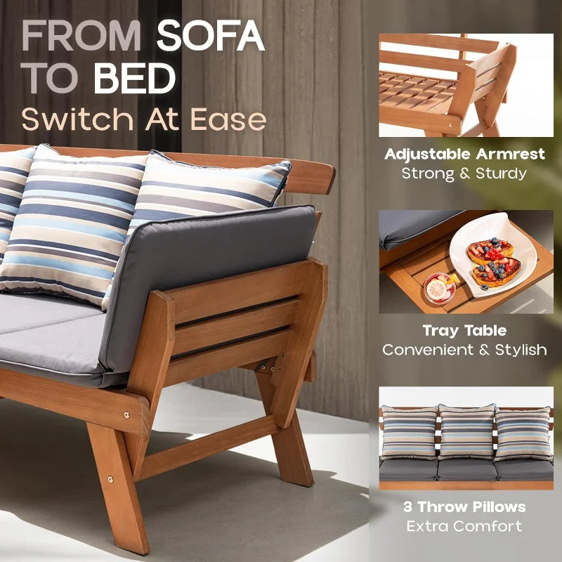 Patio Couch with Folding Armrest & Coffee Tray