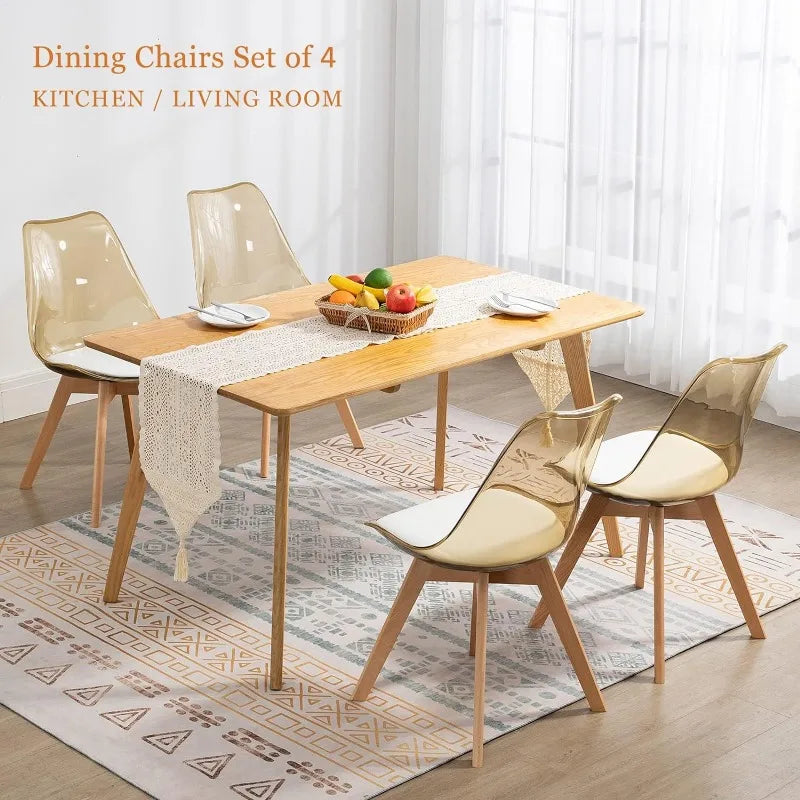 Kitchen Dining Chairs Set of 4, Acrylic, Clear Accent Seat Cushions