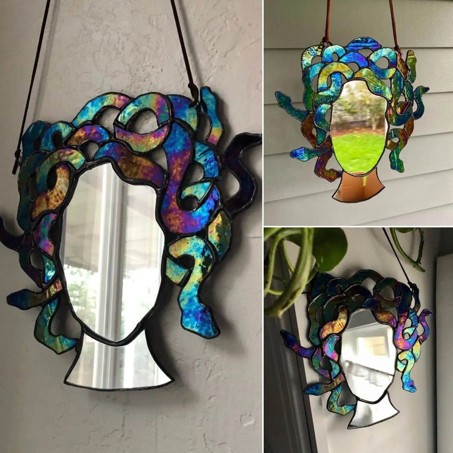 Stained Glass Medusa Mirror Colorful Acrylic Decorative Medusa Hair Vintage Multi-Functional Home Decor For Indoor And Outdoor