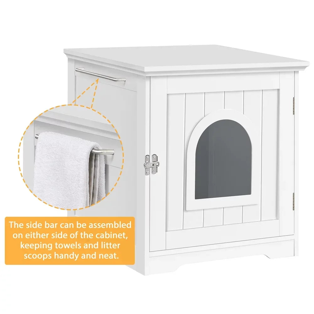 Enclosed Cat Litter Box Furniture, White