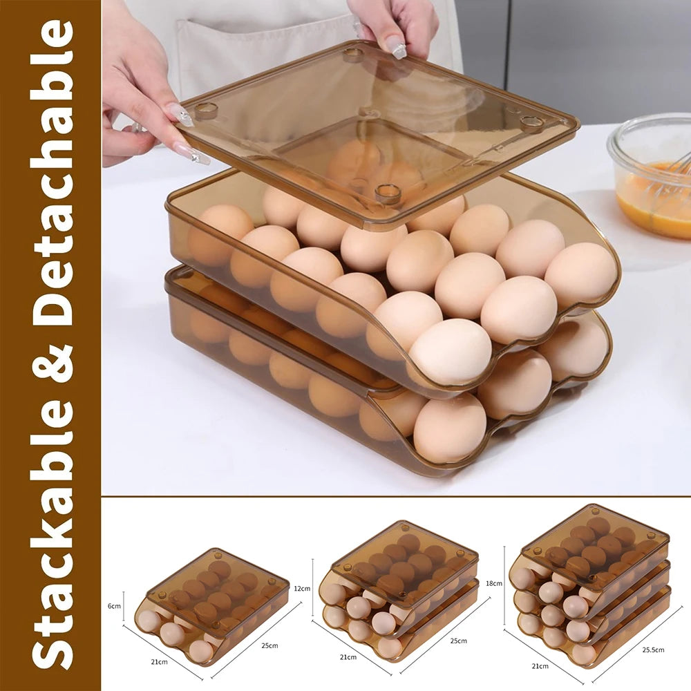 3 Layer Egg Storage Box Rolling Refrigerator Fresh-keeping Holder Storage