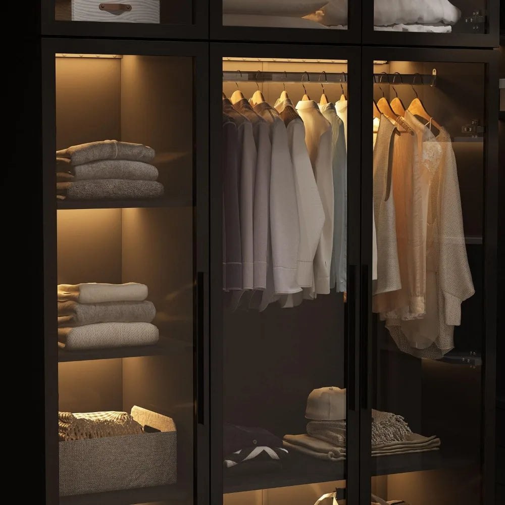 ,Armoire Wardrobe Closet with glass doors and Hanging Rods