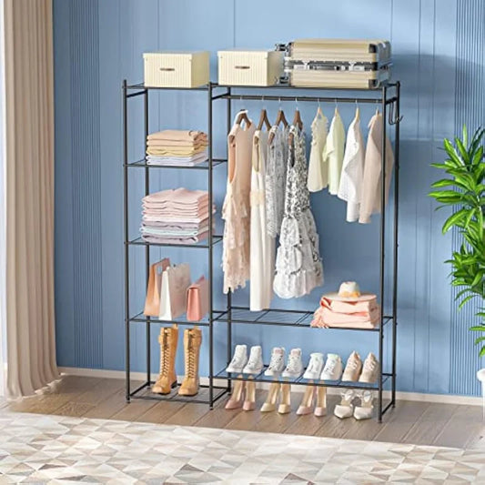 Portable Wardrobe Closet for Hanging Clothes Free Standing Shelves