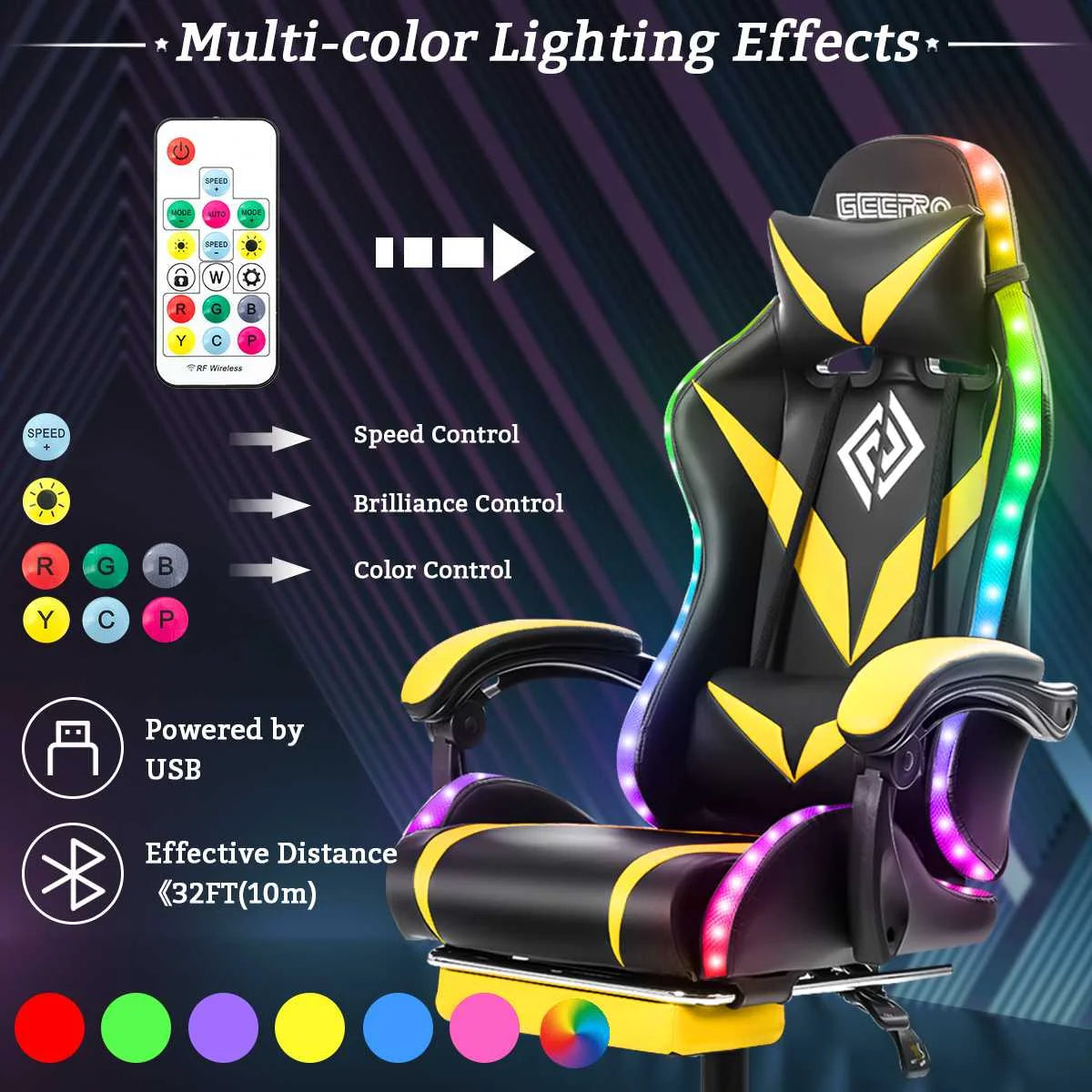 Light Gamer Computer Chair Ergonomic Swivel Chair 2 Point Massage & 135° Reclining with Footrest