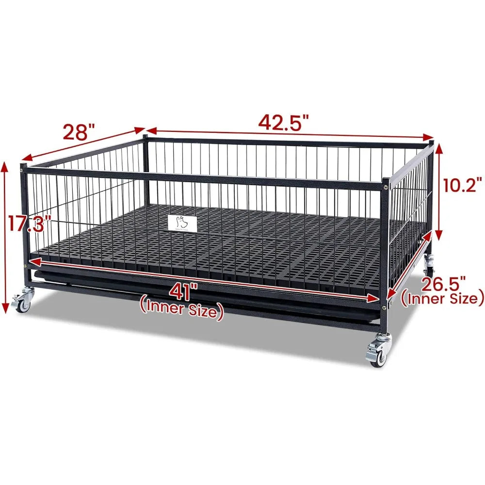 43" Dog Whelping Box for Puppies with Washable Plastic Floor, Removable Tray and Wheels