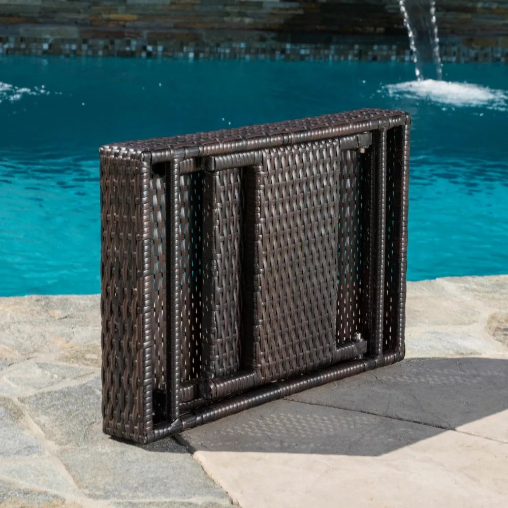 Outdoor Brown Wicker Adjustable Folding Table