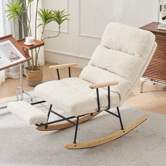 Modern Gliding Rocking Chair with High Back, Retractable Footrest, and Adjustable Back Angle for Nursery