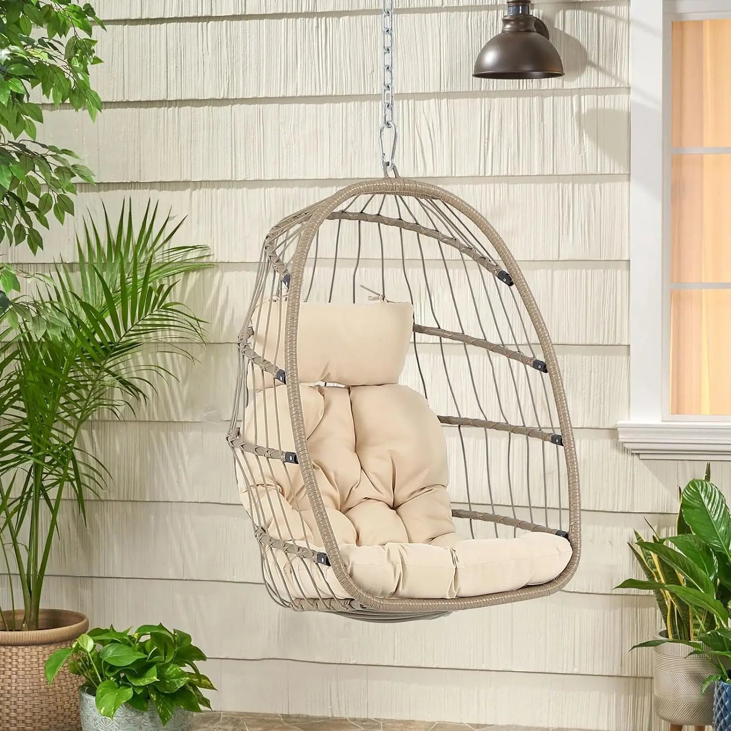 Wicker Hanging Egg Chair for Indoor Outdoor