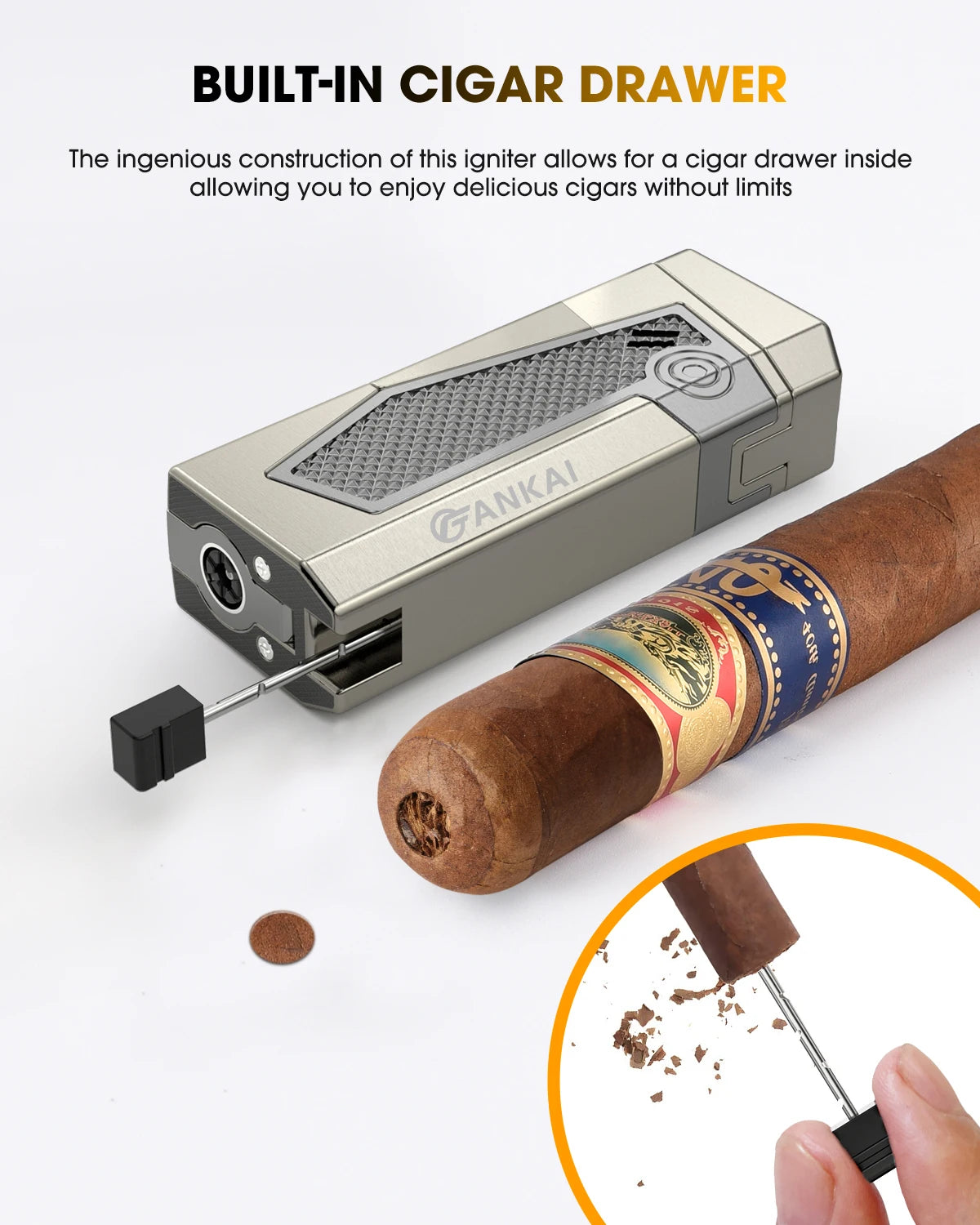 Cigar Lighter 4 Torch Jet Flame, Cigar Punch & Holder & Draw Enhancer, Refillable Torch Lighter
