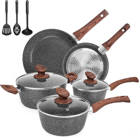 11 Piece Die-Cast Cookware Sets with Frying Pan, Saucepan, Stockpot, Stay Cool Handle