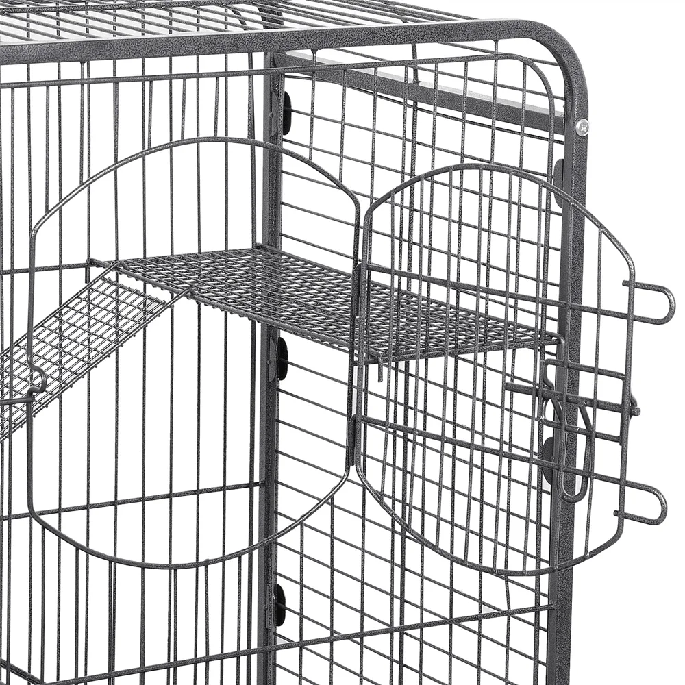 37" Rolling Ferret Cage 4-Tier Small Animals Hutch Pet Cage with Bowl & Water Bottle for Ferret Chinchilla Rabbit Rat Squirrels,