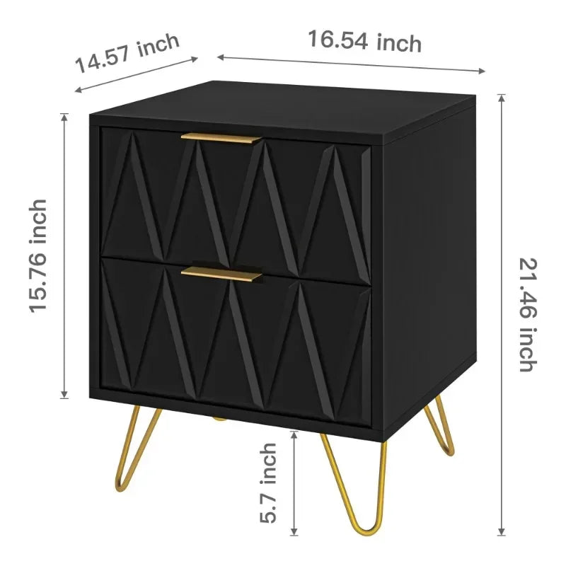 Modern Bedside Table Set with Metal Leg, Accent End Side Table White