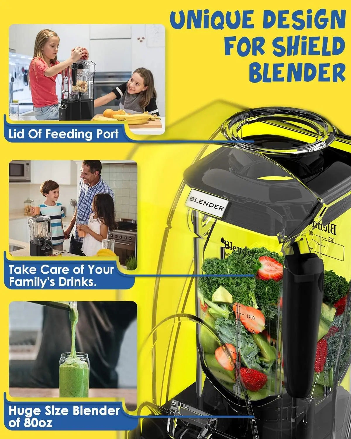 Soundproof Shield, 2200 Watt Professional Blenders for Kitchen