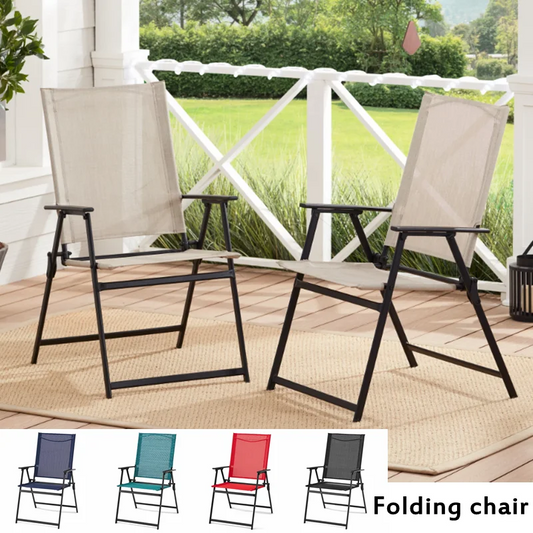 Square Set of 2 Outdoor Patio Steel Sling Folding Chair