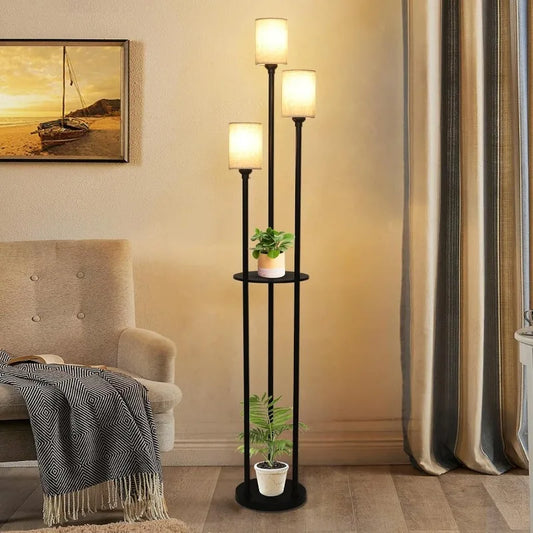 Modern Floor Lamps 3-Lights Standing Lamp with Linen Shade and Foot Switch