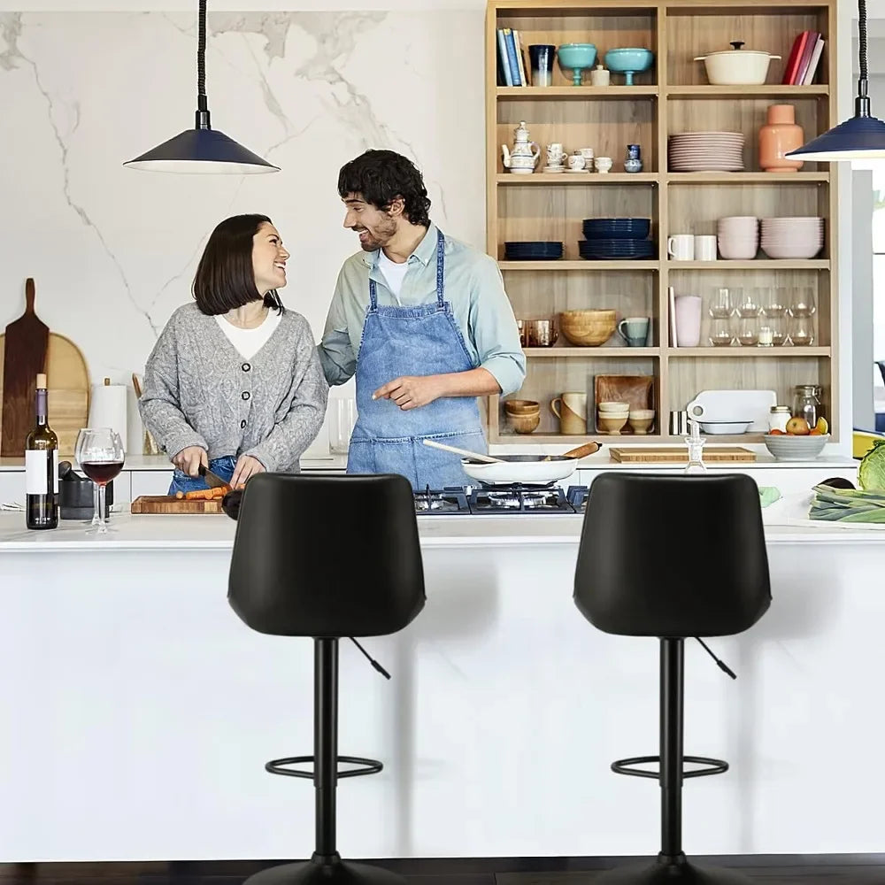 Set of 2, Counter high Faux Leather Adjustable Stools with Back,Modern Swivel Armless