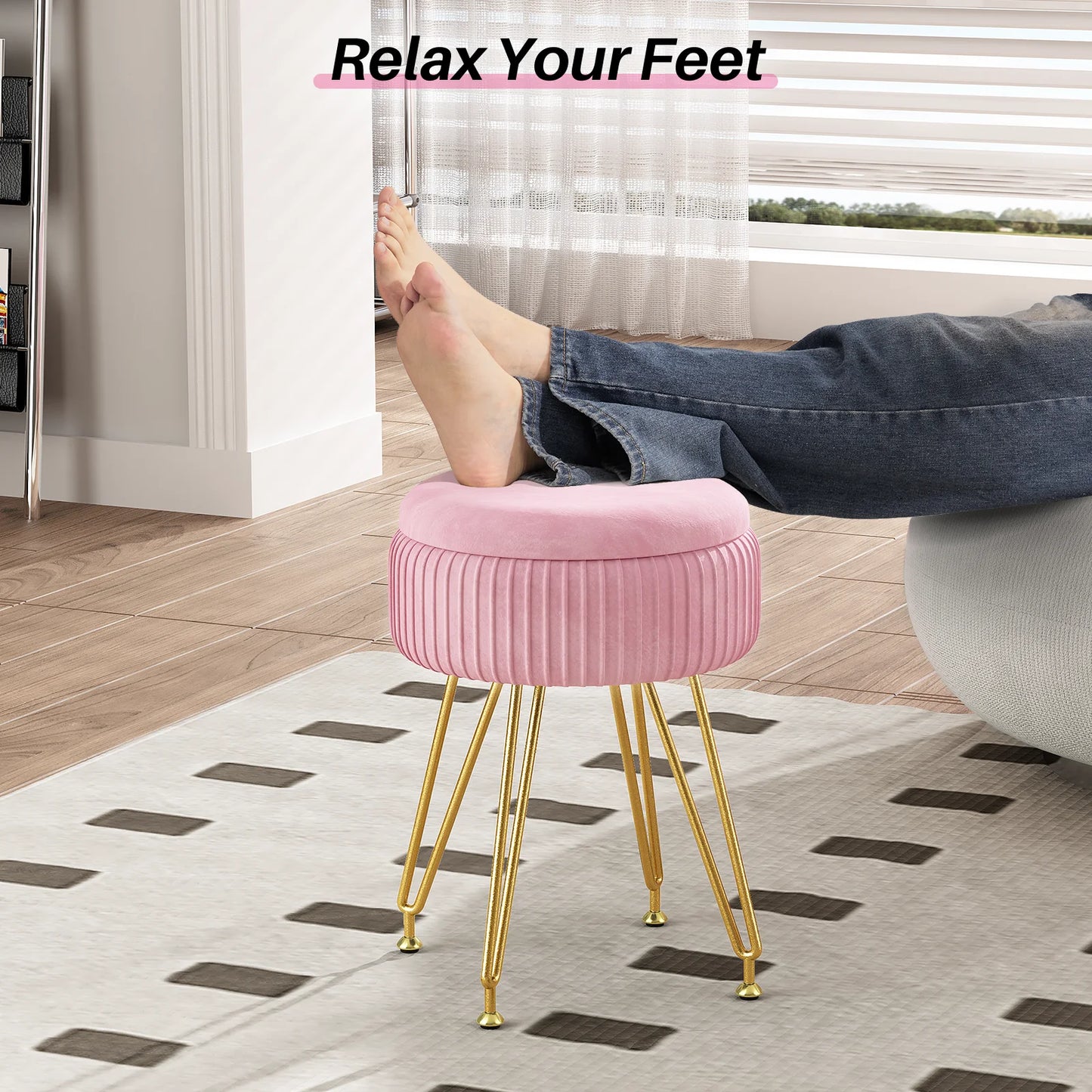 Vanity Stool Chair with Storage Multifunctional Makeup Chair Footrest with Anti-Slip Feet for Living Room Bedroom