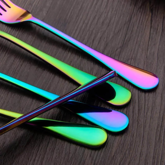 Colorful Silverware Set, 24-Piece Stainless Steel Rainbow Flatware Set