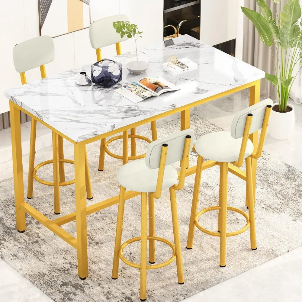 Faux marble dining table with 4 upholstered chairs