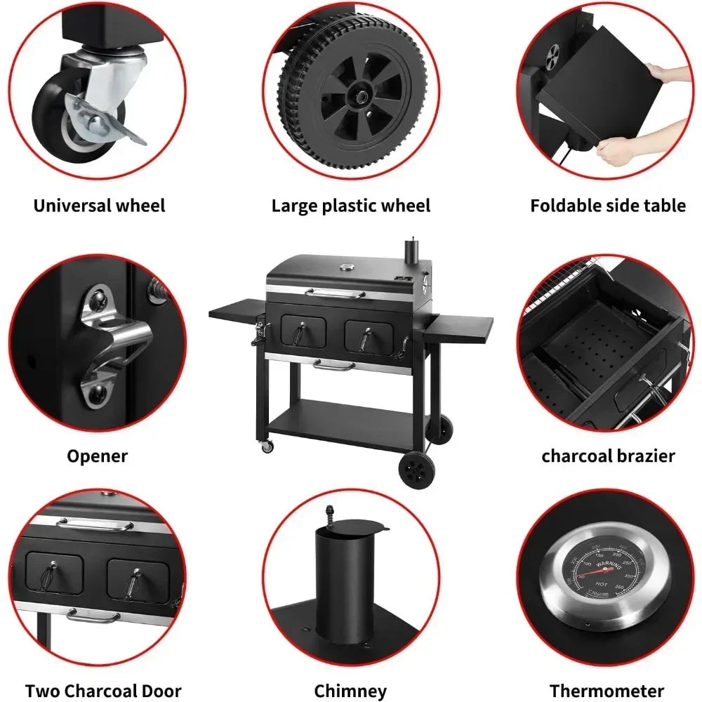 BBQ Grill Charcoal Grill, Large Cooking Area with Two Individual& Adjustable Charcoal Tray