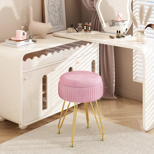 Vanity Stool Chair with Storage Multifunctional Makeup Chair Footrest with Anti-Slip Feet for Living Room Bedroom