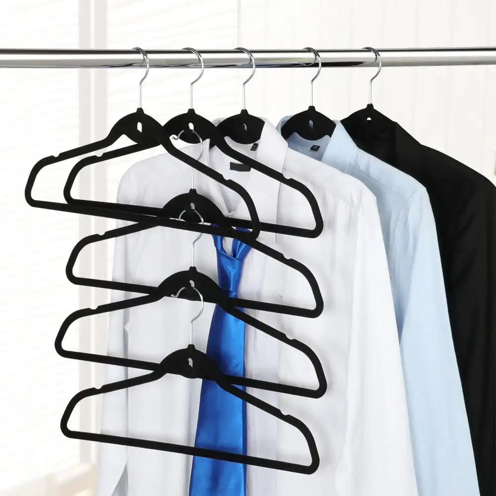 Fashion Non Slip Velvet Clothing Hangers, 100 Pack, Black