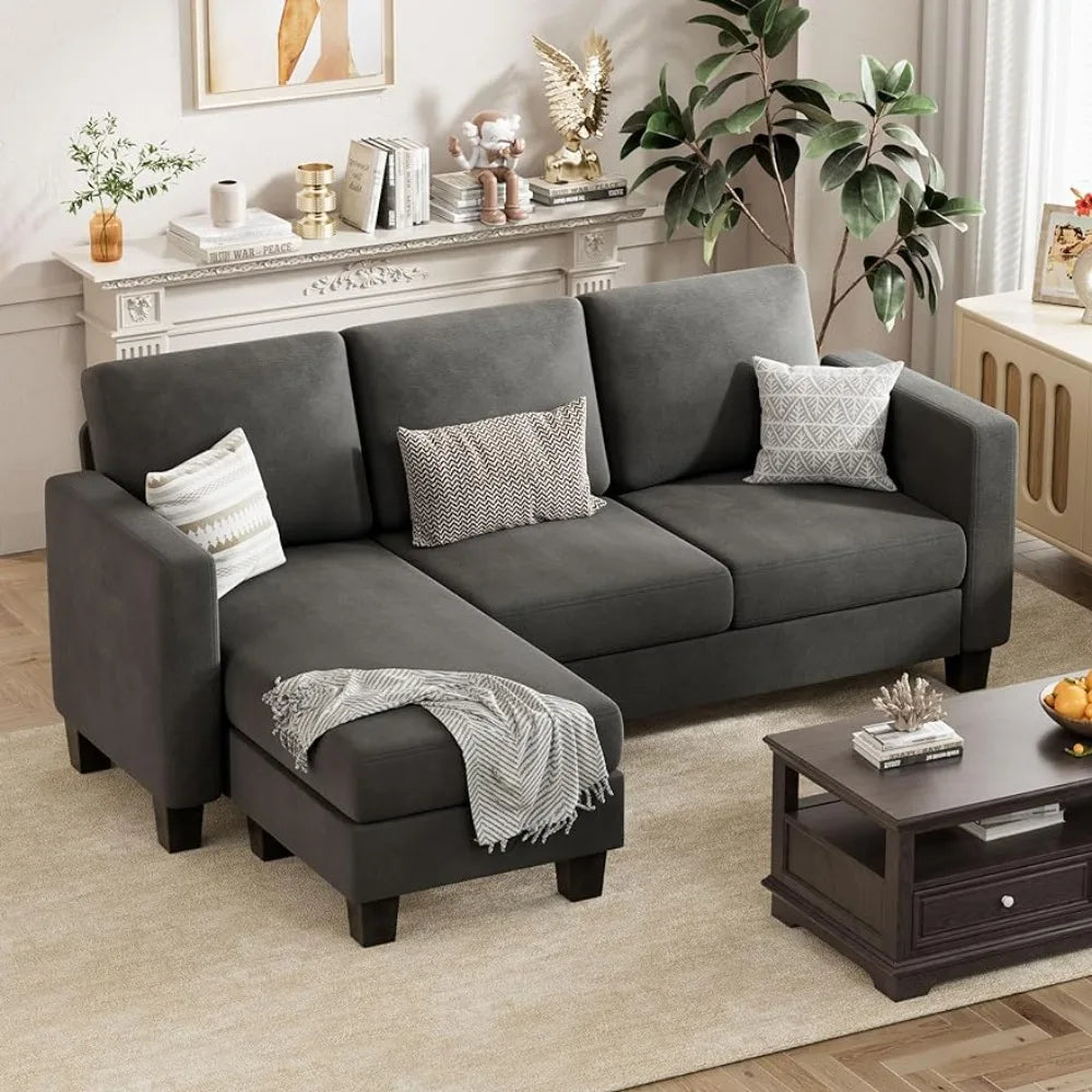 3 Seat L-Shaped Sofa with Linen Fabric (Dark Gray) Furniture